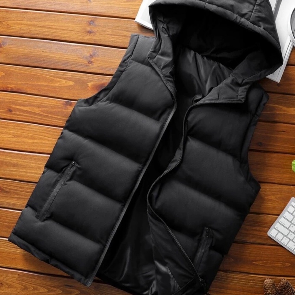 Men's Black Hooded Puffer Vest
